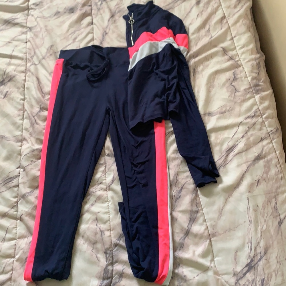 Pink, Dark blue, and white two-piece set